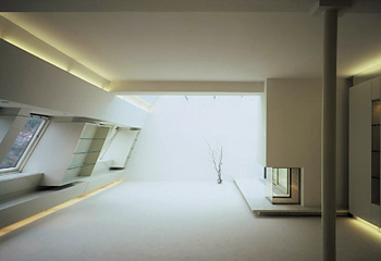 Feuerstelle mit Glasschiebetür - Dachboden, Wien, 2001